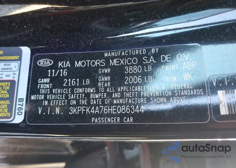 2017 Kia Forte Lx из США, поврежденный, VIN 3KPFK4A76HE086344